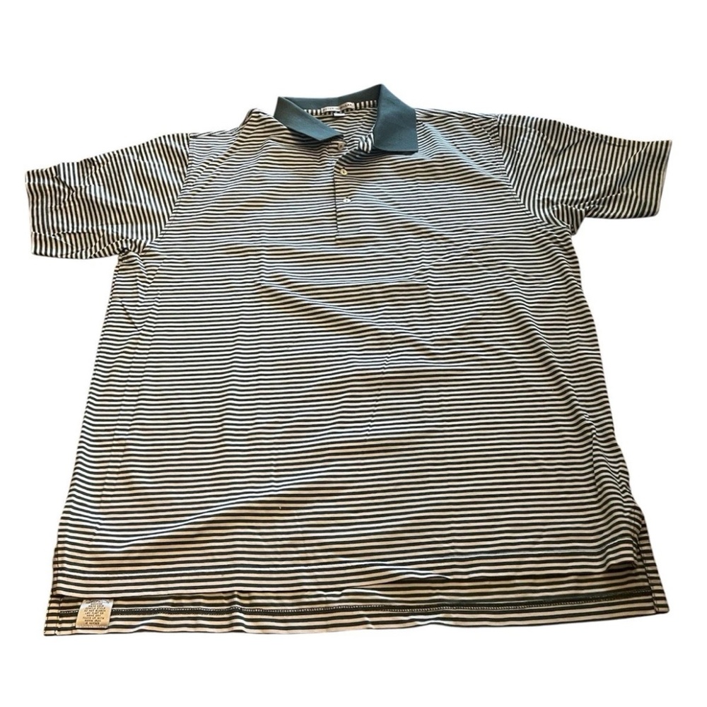 Peter Millar Men’s Green And White Striped Polo- NWOT L